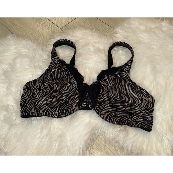 Vtg Vassarette 75-457 Shiny Unlined Bra UW Lace Trim Tiger Print Womens 42C - Picture 1 of 6